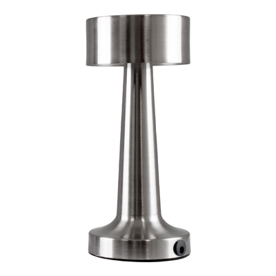GloboStar® BELLA 76504 Επαναφορτιζόμενο Επιτραπέζιο Φωτιστικό Πορτατίφ LED 1.5W 105lm 120° DC 5V IP44 Θερμό Λευκό 2700K Dimmable Ασημί Αλουμίνιο - Μ9 x Π9 x Υ21cm - 2 Xρόνια Εγγύηση