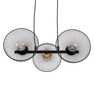 GLOBOSTAR® VERONA 00586 Μοντέρνο Κρεμαστό Φωτιστικό Οροφής με Ντουί 3 x E27 AC 220-240V IP20 - Μαύρο & Χρυσό - Μ50 x Π28 x Υ20cm