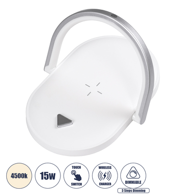 GloboStar® ECLIPSE 76559 Επιτραπέζιο Φωτιστικό Πορτατίφ LED 15W 1200lm 180° AC 220-240V IP20 Φυσικό Λευκό 4500K Dimmable Λευκό Πλαστικό - Μ17 x Π13 x Υ10cm - 2 Xρόνια Εγγύηση