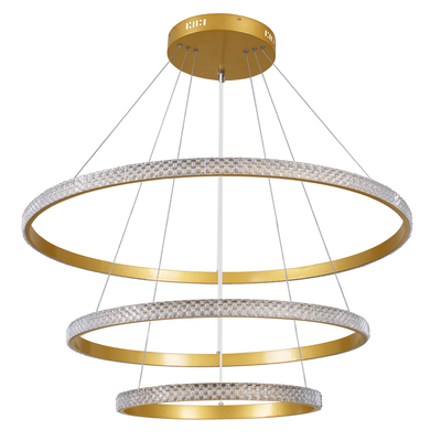 GLOBOSTAR® DIAMOND TRIO 61139-DECO Μοντέρνο Κρεμαστό Φωτιστικό Οροφής LED 120W 14723lm 360° AC 220-240V IP20 Ρυθμιζόμενο Λευκό CCT με Χειριστήριο από 2700K έως 6000K Dimmable - Lumileds SMD Chip - Χρυσό Βούρτσας - Μ80 x Π80 x Υ80cm - 3 Χρόνια Εγγύηση