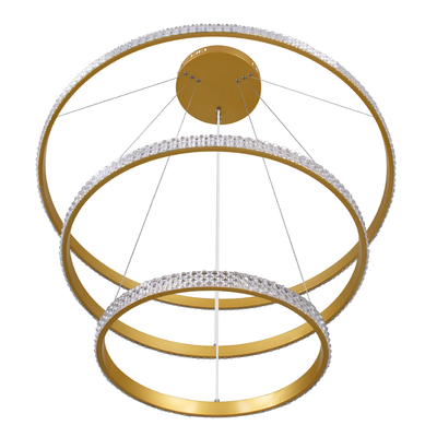 GLOBOSTAR® DIAMOND TRIO 61139-DECO Μοντέρνο Κρεμαστό Φωτιστικό Οροφής LED 120W 14723lm 360° AC 220-240V IP20 Ρυθμιζόμενο Λευκό CCT με Χειριστήριο από 2700K έως 6000K Dimmable - Lumileds SMD Chip - Χρυσό Βούρτσας - Μ80 x Π80 x Υ80cm - 3 Χρόνια Εγγύηση