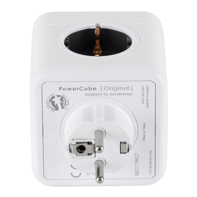 GLOBOSTAR® POWERCUBE 79627 Πολύπριζο 5 Θέσεων με 5 x EU Schuko Πρίζες Ασφαλείας Childproof AC 220-240V 3680W/16A Max Load IP20 - Λευκό & Γκρι - Μ7.5 x Π11.5 x Υ7.5cm