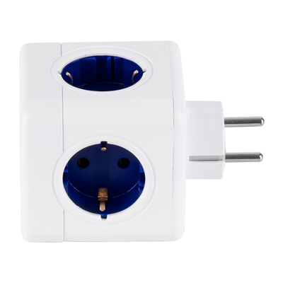 GLOBOSTAR® POWERCUBE 79629 Πολύπριζο 5 Θέσεων με 5 x EU Schuko Πρίζες Ασφαλείας Childproof AC 220-240V 3680W/16A Max Load IP20 - Λευκό & Μπλε - Μ7.5 x Π11.5 x Υ7.5cm