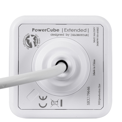 GloboStar® TRAVEL PowerCube PRO Certified 79646 Πολύπριζο 5 Θέσεων με 1.5m Kαλώδιο - 5 Πρίζες Ασφαλείας Childproof EU Schuko AC 220-240V Μ7.5 x Π11.5 x Υ7.5 - Λευκό με Μπλε - Max Load 3680W/16A