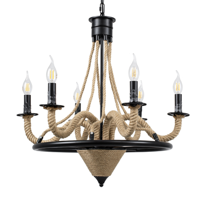 GLOBOSTAR® PENNSYLVANIA 00541 Vintage Κρεμαστό Φωτιστικό Οροφής με Ντουί 6 x E14 AC 220-240V IP20 - Μαύρο & Μπεζ - Μ64 x Π64 x Υ63cm