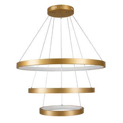 GLOBOSTAR® NEMESIS TRIO 61172-DECO Μοντέρνο Κρεμαστό Φωτιστικό Οροφής LED 120W 14723lm 360° AC 220-240V IP20 Ρυθμιζόμενο Λευκό CCT με Χειριστήριο από 2700K έως 6000K Dimmable - Lumileds SMD Chip - Χρυσό Βούρτσας - Μ80 x Π80 x Υ80cm - 3 Χρόνια Εγγύηση