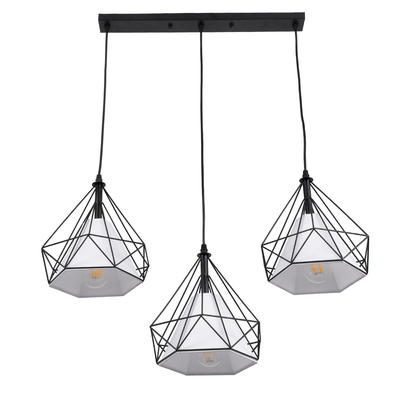 GLOBOSTAR® EIFFEL 61569 Vintage Κρεμαστό Φωτιστικό Οροφής με Ντουί 3 x E27 AC 220-240V IP20 - Μαύρο & Λευκό - Μ68 x Π25 x Υ130cm