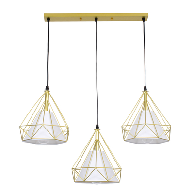 GLOBOSTAR® EIFFEL 61571 Vintage Κρεμαστό Φωτιστικό Οροφής με Ντουί 3 x E27 AC 220-240V IP20 - Χρυσό & Λευκό - Μ68 x Π25 x Υ130cm