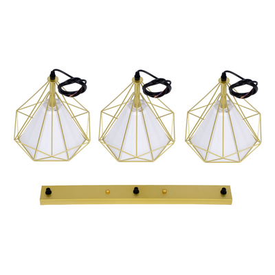 GLOBOSTAR® EIFFEL 61571 Vintage Κρεμαστό Φωτιστικό Οροφής με Ντουί 3 x E27 AC 220-240V IP20 - Χρυσό & Λευκό - Μ68 x Π25 x Υ130cm