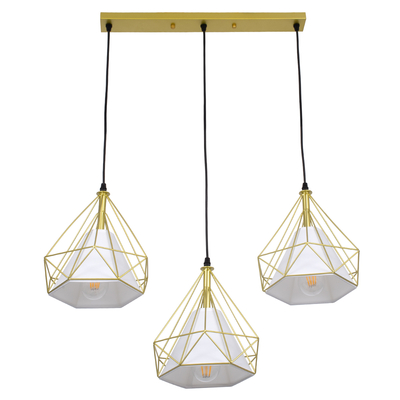 GLOBOSTAR® EIFFEL 61571 Vintage Κρεμαστό Φωτιστικό Οροφής με Ντουί 3 x E27 AC 220-240V IP20 - Χρυσό & Λευκό - Μ68 x Π25 x Υ130cm