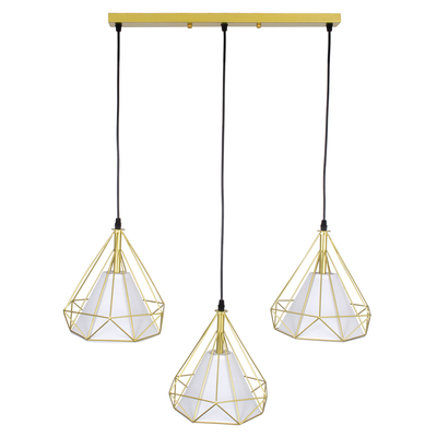 GLOBOSTAR® EIFFEL 61571 Vintage Κρεμαστό Φωτιστικό Οροφής με Ντουί 3 x E27 AC 220-240V IP20 - Χρυσό & Λευκό - Μ68 x Π25 x Υ130cm