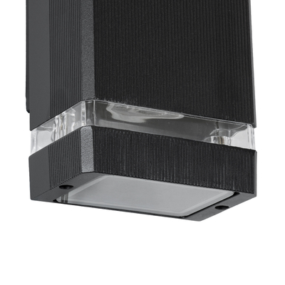 GLOBOSTAR® QUATRO 77893 Μοντέρνο Φωτιστικό Τοίχου - Απλίκα με Ντουί 2 x GU10 AC 220-240V Αδιάβροχο IP65 - Μαύρο Ματ - Μ11 x Π10 x Υ25.5cm