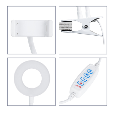 GloboStar® 75808 Professional Digital Ring Light Φ9cm LED SMD 10W 1000lm 180° DC 5V με Καλώδιο Τροφοδοσίας USB - Ενσωματωμένο Χειριστήριο Εναλλαγής Χρωμάτων & 1 Βάση Τηλεφώνου - CCT Θερμό Λευκό 3000K - Φυσικό Λευκό 4500K - Ψυχρό Λευκό 6000K Dimmable Λευκό