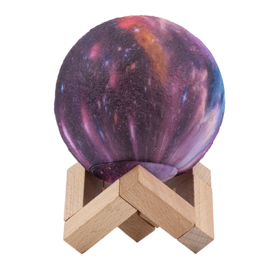 GloboStar® MOON 79615 Επιτραπέζιο Φωτιστικό Πορτατίφ LED 2W 100lm 360° DC 5V IP20 RGBW Dimmable Πολύχρωμο Πλαστικό με Μπεζ Ξύλο - Μ10 x Π10 x Υ13.5cm - 2 Xρόνια Εγγύηση