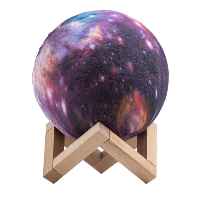 GloboStar® MOON 79616 Επιτραπέζιο Φωτιστικό Πορτατίφ LED 4W 200lm 360° DC 5V IP20 RGBW Dimmable Πολύχρωμο Πλαστικό με Μπεζ Ξύλο - Μ15 x Π15 x Υ19cm - 2 Xρόνια Εγγύηση