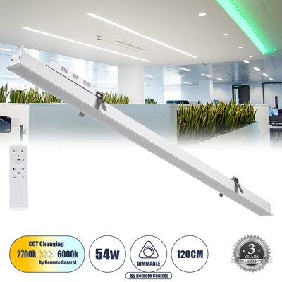 GLOBOSTAR® LUCA 61033 Μοντέρνο Φωτιστικό Οροφής LED 54W 6500lm 120° AC 220-240V IP20 Ρυθμιζόμενο Λευκό CCT με Χειριστήριο από 2700K έως 6000K Dimmable - Lumileds SMD Chip - Λευκό Ματ - Μ121.5 x Π5 x Υ4cm - 3 Χρόνια Εγγύηση