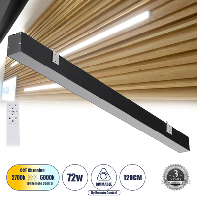 GLOBOSTAR® ORION 61030-W Μοντέρνο Φωτιστικό Τοίχου - Απλίκα LED 72W 8600lm 120° AC 220-240V IP20 Ρυθμιζόμενο Λευκό CCT με On/Off 2700K/4500K/6000K - Lumileds SMD Chip - Μαύρο Ματ - Μ120 x Π5.5 x Υ7cm - 3 Χρόνια Εγγύηση