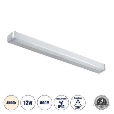 GLOBOSTAR® RENATA 60442 Μοντέρνο Φωτιστικό Τοίχου - Απλίκα Καθρέπτη Μπάνιου LED 12W 1400lm 180° AC 220-240V IP20 Φυσικό Λευκό 4500K - Lumileds SMD Chip & TÜV SÜD Driver - Νίκελ Χρώμιο - Μ60 x Π4 x Υ5.5cm - 3 Χρόνια Εγγύηση