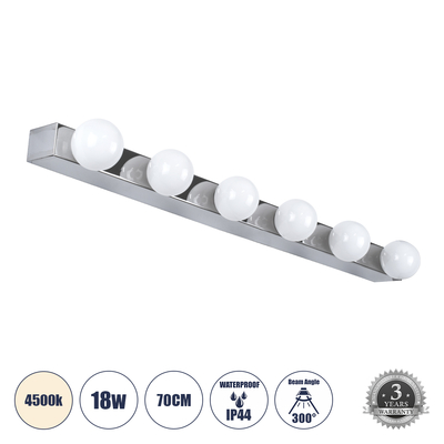 GLOBOSTAR® BELLA 60453 Μοντέρνο Φωτιστικό Τοίχου - Απλίκα Καθρέπτη Μπάνιου LED 18W 2052lm 300° AC 220-240V IP20 Φυσικό Λευκό 4500K - Bridgelux COB Chip & TÜV SÜD Driver - Μαύρο Ματ - Μ70 x Π11 x Υ6cm - 3 Χρόνια Εγγύηση