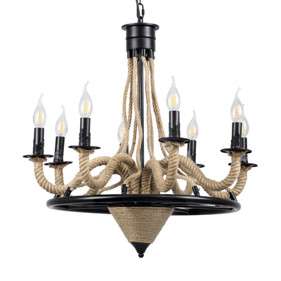 GLOBOSTAR® PENNSYLVANIA 00542 Vintage Κρεμαστό Φωτιστικό Οροφής με Ντουί 8 x E14 AC 220-240V IP20 - Μαύρο & Μπεζ - Μ64 x Π64 x Υ63cm