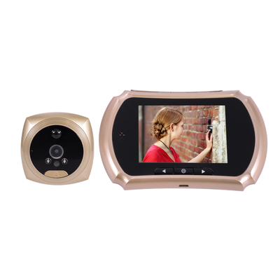 GloboStar® 86066 Επαναφορτιζόμενη Ψηφιακή Έξυπνη Camera Εξώπορτας 90° Μοιρών με Έγχρωμη Οθόνη 3.5 Inches - USB - Νυχτερινή Όραση με LED IR - Κουδούνι - Χρυσό