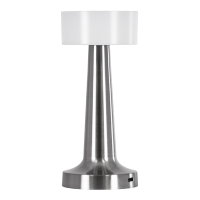 GloboStar® NANNA 76473 Επαναφορτιζόμενο Επιτραπέζιο Φωτιστικό Πορτατίφ LED 1.5W 105lm 120° DC 5V IP44 CCT Ultra Θερμό 1500K - Φυσικό Λευκό 4500K - Ψυχρό Λευκό 6000K Dimmable Ασημί & Λευκό Πλαστικό - Μ9 x Π9 x Υ21cm - 2 Χρόνια Εγγύηση