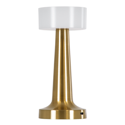 GloboStar® NANNA 76475 Επαναφορτιζόμενο Επιτραπέζιο Φωτιστικό Πορτατίφ LED 1.5W 105lm 120° DC 5V IP44 CCT Ultra Θερμό 1500K - Φυσικό Λευκό 4500K - Ψυχρό Λευκό 6000K Dimmable Χρυσό & Λευκό Πλαστικό - Μ9 x Π9 x Υ21cm - 2 Χρόνια Εγγύηση