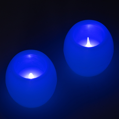 GloboStar® CANDLE 79548 ΣΕΤ 2 x Διακοσμητικά Realistic Κεράκια με LED Εφέ Κινούμενης Φλόγας - Μπαταρίας 2 x CR2032 Μπλε Μπεζ D6 x H5cm