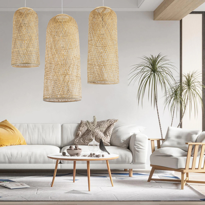 GLOBOSTAR® CALERO 01710 Boho Κρεμαστό Φωτιστικό Οροφής με Ντουί 1 x E27 AC 220-240V IP20 - Μπεζ - Μ25 x Π25 x Υ50cm