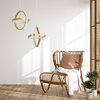 GLOBOSTAR® ALICE 61057 Μοντέρνο Κρεμαστό Φωτιστικό Οροφής LED 20W 2400lm 300° AC 220-240V IP20 Ρυθμιζόμενο Λευκό CCT με On/Off 2700K/4500K/6000K - Lumileds SMD Chip - Χρυσό Βούρτσας - Μ25 x Π22 x Υ25cm - 3 Χρόνια Εγγύηση