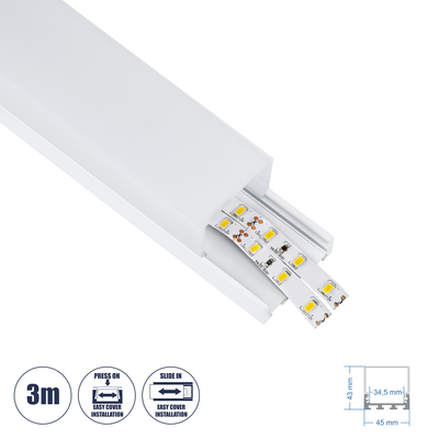 GloboStar® SURFACEPENDANT-PROFILE 70865-3M Προφίλ Αλουμινίου - Βάση & Ψύκτρα Ταινίας LED με Λευκό Γαλακτερό Κάλυμμα - Επιφανειακή & Κρεμαστή Χρήση - Πατητό Κάλυμμα - Λευκό - 3 Μέτρα - Μ300 x Π4.5 x Υ4.2cm