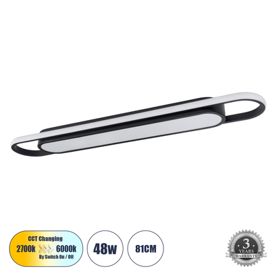 GLOBOSTAR® IGOR 61218 Μοντέρνο Φωτιστικό Οροφής LED 48W 5760lm 210° AC 220-240V IP20 Ρυθμιζόμενο Λευκό CCT με On/Off 2700K/4500K/6000K - Lumileds SMD Chip - Μαύρο Ματ - Μ81 x Π13 x Υ4.5cm - 3 Χρόνια Εγγύηση