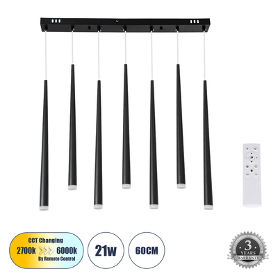 GLOBOSTAR® TEARS 61311 Μοντέρνο Κρεμαστό Φωτιστικό Οροφής LED 21W 2310lm 180° AC 220-240V IP20 Ρυθμιζόμενο Λευκό CCT με Χειριστήριο από 2700K έως 6000K Dimmable - Lumileds SMD Chip - Μαύρο Ματ - Μ70 x Π3.2 x Υ60cm - 3 Χρόνια Εγγύηση