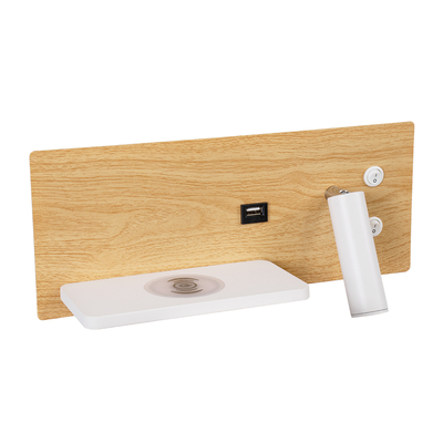 GLOBOSTAR® PALADIN 61359 Μοντέρνο Φωτιστικό Τοίχου - Απλίκα Ξενοδοχείου Reading Light με Φορτιστή USB 3A & Wireless 20W LED 6W 720lm 36° & 360° AC 220-240V IP20 Φυσικό Λευκό 4500K - Bridgelux COB Chip & TÜV SÜD Driver - Μπεζ & Λευκό - Μ30 x Π11 x Υ12cm - 3 Χρόνια Εγγύηση