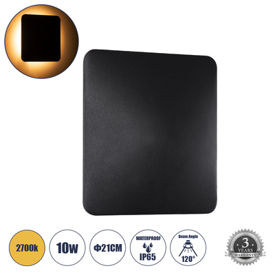GLOBOSTAR® HELIO-S 60663 Μοντέρνο Φωτιστικό Τοίχου - Απλίκα LED 10W 1150lm 120° AC 220-240V Αδιάβροχο IP65 Θερμό Λευκό 2700K - Lumileds SMD Chip & TÜV SÜD Driver - Μαύρο Ματ - Μ21 x Π5 x Υ21cm - 5 Χρόνια Εγγύηση