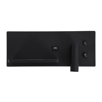 GLOBOSTAR® PALADIN 61351 Μοντέρνο Φωτιστικό Τοίχου - Απλίκα Ξενοδοχείου Reading Light με Φορτιστή USB 3A & Wireless 20W LED 6W 720lm 36° & 360° AC 220-240V IP20 Φυσικό Λευκό 4500K - Bridgelux COB Chip & TÜV SÜD Driver - Μαύρο Ματ - Μ30 x Π11 x Υ12cm - 3 Χρόνια Εγγύηση