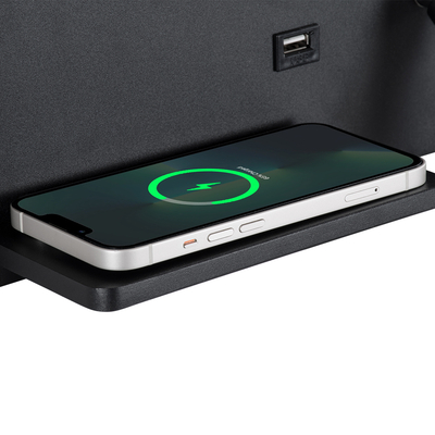 GLOBOSTAR® PALADIN 61352 Μοντέρνο Φωτιστικό Τοίχου - Απλίκα Ξενοδοχείου Reading Light με Φορτιστή USB 3A & Wireless 20W LED 6W 720lm 36° & 360° AC 220-240V IP20 Φυσικό Λευκό 4500K - Bridgelux COB Chip & TÜV SÜD Driver - Μαύρο Ματ - Μ30 x Π11 x Υ12cm - 3 Χρόνια Εγγύηση