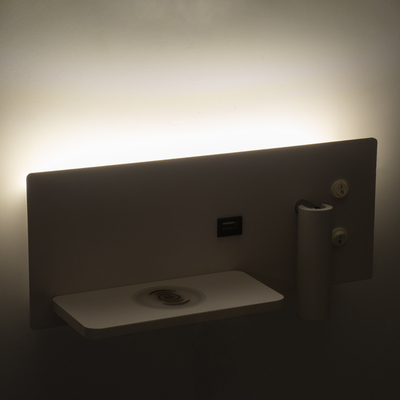 GLOBOSTAR® PALADIN 61353 Μοντέρνο Φωτιστικό Τοίχου - Απλίκα Ξενοδοχείου Reading Light με Φορτιστή USB 3A & Wireless 20W LED 6W 720lm 36° & 360° AC 220-240V IP20 Φυσικό Λευκό 4500K - Bridgelux COB Chip & TÜV SÜD Driver - Λευκό Ματ - Μ30 x Π11 x Υ12cm - 3 Χρόνια Εγγύηση