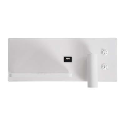 GLOBOSTAR® PALADIN 61353 Μοντέρνο Φωτιστικό Τοίχου - Απλίκα Ξενοδοχείου Reading Light με Φορτιστή USB 3A & Wireless 20W LED 6W 720lm 36° & 360° AC 220-240V IP20 Φυσικό Λευκό 4500K - Bridgelux COB Chip & TÜV SÜD Driver - Λευκό Ματ - Μ30 x Π11 x Υ12cm - 3 Χρόνια Εγγύηση