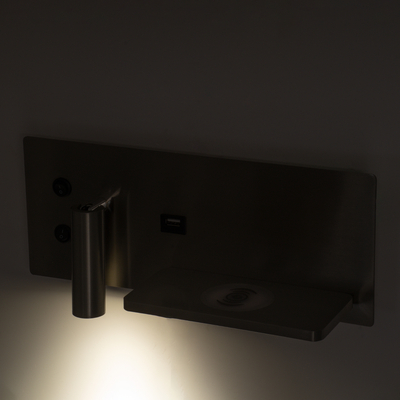 GLOBOSTAR® PALADIN 61356 Μοντέρνο Φωτιστικό Τοίχου - Απλίκα Ξενοδοχείου Reading Light με Φορτιστή USB 3A & Wireless 20W LED 6W 720lm 36° & 360° AC 220-240V IP20 Φυσικό Λευκό 4500K - Bridgelux COB Chip & TÜV SÜD Driver - Νίκελ Βούρτσας - Μ30 x Π11 x Υ12cm - 3 Χρόνια Εγγύηση