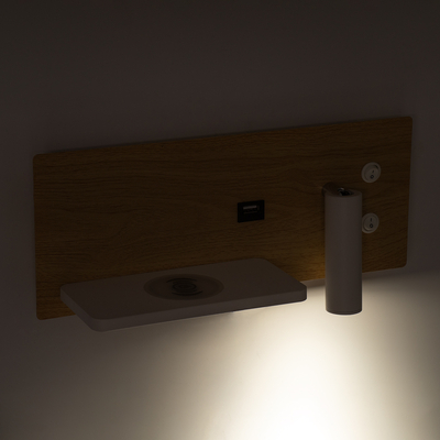 GLOBOSTAR® PALADIN 61359 Μοντέρνο Φωτιστικό Τοίχου - Απλίκα Ξενοδοχείου Reading Light με Φορτιστή USB 3A & Wireless 20W LED 6W 720lm 36° & 360° AC 220-240V IP20 Φυσικό Λευκό 4500K - Bridgelux COB Chip & TÜV SÜD Driver - Μπεζ & Λευκό - Μ30 x Π11 x Υ12cm - 3 Χρόνια Εγγύηση