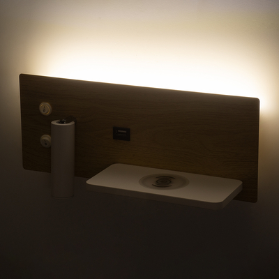 GLOBOSTAR® PALADIN 61360 Μοντέρνο Φωτιστικό Τοίχου - Απλίκα Ξενοδοχείου Reading Light με Φορτιστή USB 3A & Wireless 20W LED 6W 720lm 36° & 360° AC 220-240V IP20 Φυσικό Λευκό 4500K - Bridgelux COB Chip & TÜV SÜD Driver - Μπεζ & Λευκό - Μ30 x Π11 x Υ12cm - 3 Χρόνια Εγγύηση