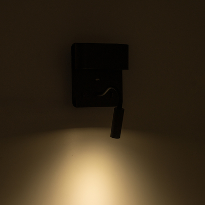 GLOBOSTAR® IBIS 61367 Μοντέρνο Φωτιστικό Τοίχου - Απλίκα Ξενοδοχείου Reading Light με Φορτιστή USB 3A LED 10W 1100lm 36° & 360° AC 220-240V IP20 Φυσικό Λευκό 4500K - Bridgelux COB Chip & TÜV SÜD Driver - Μαύρο Ματ - Μ10 x Π6.1 x Υ18cm - 3 Χρόνια Εγγύηση