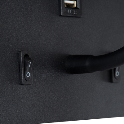 GLOBOSTAR® IBIS 61367 Μοντέρνο Φωτιστικό Τοίχου - Απλίκα Ξενοδοχείου Reading Light με Φορτιστή USB 3A LED 10W 1100lm 36° & 360° AC 220-240V IP20 Φυσικό Λευκό 4500K - Bridgelux COB Chip & TÜV SÜD Driver - Μαύρο Ματ - Μ10 x Π6.1 x Υ18cm - 3 Χρόνια Εγγύηση