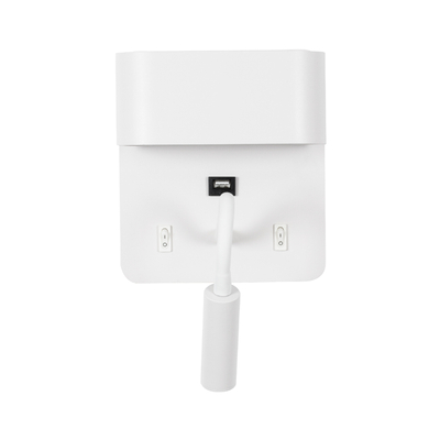 GLOBOSTAR® IBIS 61368 Μοντέρνο Φωτιστικό Τοίχου - Απλίκα Ξενοδοχείου Reading Light με Φορτιστή USB 3A LED 10W 1100lm 36° & 360° AC 220-240V IP20 Φυσικό Λευκό 4500K - Bridgelux COB Chip & TÜV SÜD Driver - Λευκό Ματ - Μ10 x Π6.1 x Υ18cm - 3 Χρόνια Εγγύηση