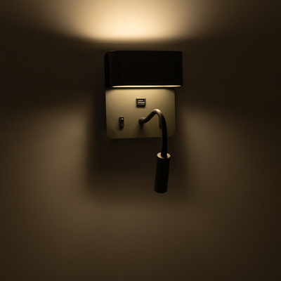 GLOBOSTAR® IBIS 61369 Μοντέρνο Φωτιστικό Τοίχου - Απλίκα Ξενοδοχείου Reading Light με Φορτιστή USB 3A LED 10W 1100lm 36° & 360° AC 220-240V IP20 Φυσικό Λευκό 4500K - Bridgelux COB Chip & TÜV SÜD Driver - Γκρι Ανθρακί Ματ - Μ10 x Π6.1 x Υ18cm - 3 Χρόνια Εγγύηση