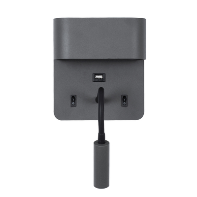 GLOBOSTAR® IBIS 61369 Μοντέρνο Φωτιστικό Τοίχου - Απλίκα Ξενοδοχείου Reading Light με Φορτιστή USB 3A LED 10W 1100lm 36° & 360° AC 220-240V IP20 Φυσικό Λευκό 4500K - Bridgelux COB Chip & TÜV SÜD Driver - Γκρι Ανθρακί Ματ - Μ10 x Π6.1 x Υ18cm - 3 Χρόνια Εγγύηση