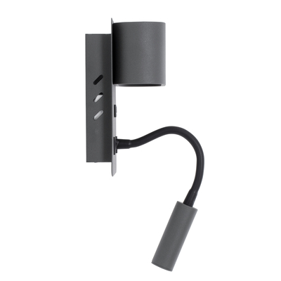 GLOBOSTAR® IBIS 61369 Μοντέρνο Φωτιστικό Τοίχου - Απλίκα Ξενοδοχείου Reading Light με Φορτιστή USB 3A LED 10W 1100lm 36° & 360° AC 220-240V IP20 Φυσικό Λευκό 4500K - Bridgelux COB Chip & TÜV SÜD Driver - Γκρι Ανθρακί Ματ - Μ10 x Π6.1 x Υ18cm - 3 Χρόνια Εγγύηση