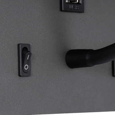 GLOBOSTAR® IBIS 61369 Μοντέρνο Φωτιστικό Τοίχου - Απλίκα Ξενοδοχείου Reading Light με Φορτιστή USB 3A LED 10W 1100lm 36° & 360° AC 220-240V IP20 Φυσικό Λευκό 4500K - Bridgelux COB Chip & TÜV SÜD Driver - Γκρι Ανθρακί Ματ - Μ10 x Π6.1 x Υ18cm - 3 Χρόνια Εγγύηση