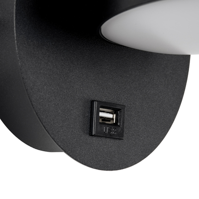 GLOBOSTAR® REGENCY 61373 Μοντέρνο Φωτιστικό Τοίχου - Απλίκα Ξενοδοχείου Reading Light με Φορτιστή USB 3A LED 8W 920lm 120° AC 220-240V IP20 Φυσικό Λευκό 4500K - Bridgelux SMD Chip & TÜV SÜD Driver - Μαύρο Ματ - Μ12 x Π12 x Υ13cm - 3 Χρόνια Εγγύηση